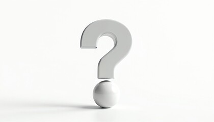 3D question mark on white background. Asking symbol, faq sign, support, help, customer service concepts, uncertainty, confusion, business solution, problem solving. Minimalist design, simple creative
