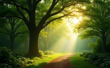 Obraz premium Sunlight Dappled Green Tree Canopy. High quality