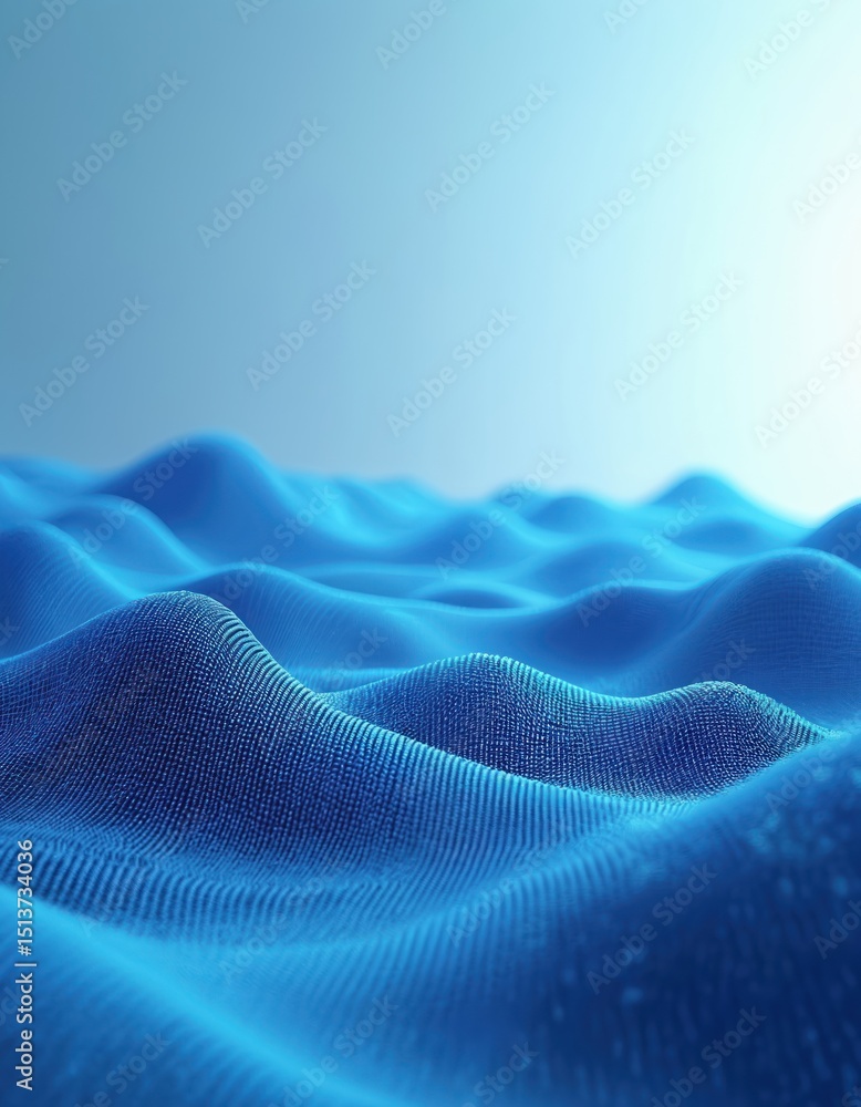 Poster abstract 3d illustration featuring flowing blue wire mesh forms. glowing landscape gradient backgrou