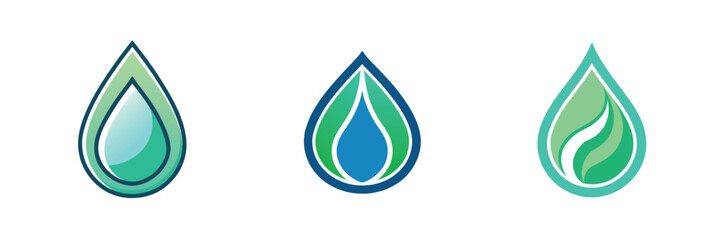 Set of Water Drop Logo Design, Water Element and Leafy Designs