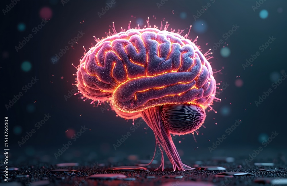 Aufkleber digital illustration of brain representing artificial intelligence, machine learning, big data. glow