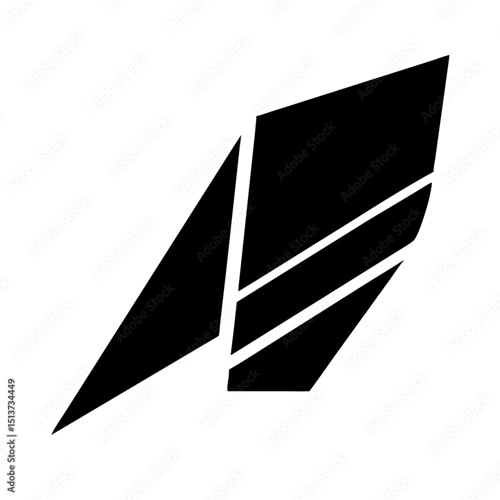 Poster silhouette bold top view wing segment icon on transparent background for web and graphic design