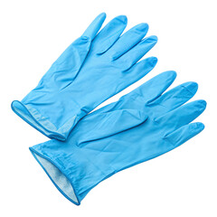 Pair of blue nitrile medical gloves, isolated transparent PNG background