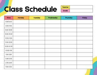 Class Schedule: A vibrant and organized class schedule is ready to fill with a students routine