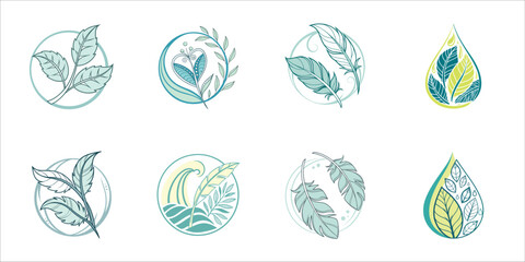 Set of Eco-Friendly Designs with Leaf Symbols and Unique Circular Icons for Your Brand