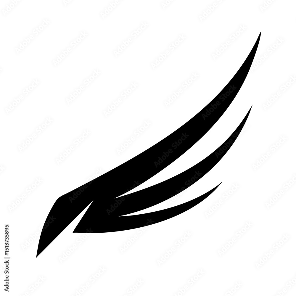 Poster silhouette curved upward swoop wing icon on transparent background for web and graphic design