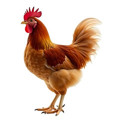 Fototapeta premium Rooster with Vibrant Brown, Orange, and Red Feathers, Prominent Crest and Wattle, Proud Majestic Expression, Hyperrealistic 8K Digital Art – PNG file isolated on transparent background