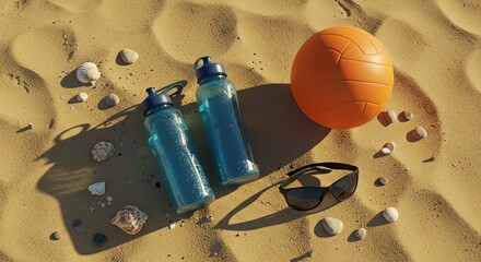 Summer Beach Essentials: Ball, Bottles, and Shades