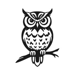 Owl logo with sharp gaze, clean lines, symbol of wisdom and power. vector owl, owl emblem, night bird, tribal owl