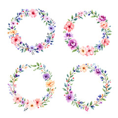 Set Floral Wreath Watercolor on transparent background
