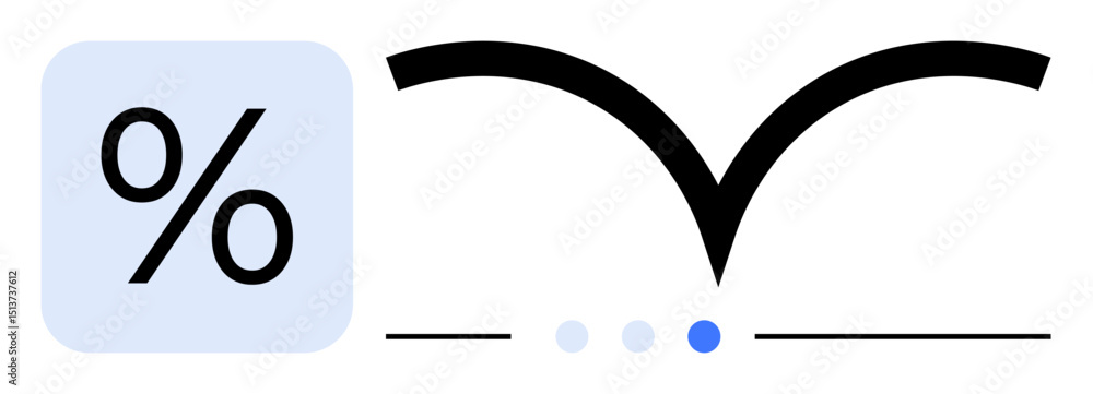 Aufkleber percentage symbol in a square, stylized open book graphic, and progress indicator with dots. ideal f