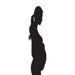Silhouette of a Pregnant Woman in Profile on White Background