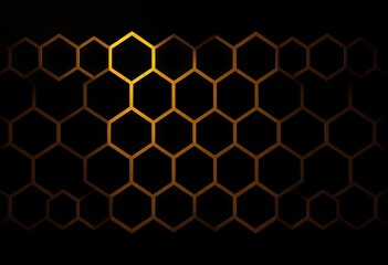 Sleek black background with golden honeycomb geometric pattern ,  gold,  black