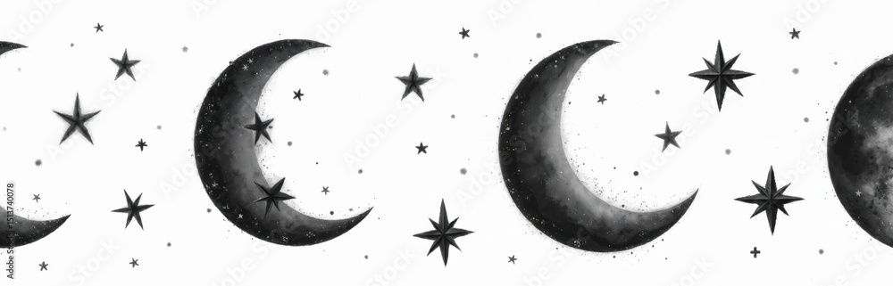 Aufkleber illustration of crescent moons with stars on white and transparent background. celestial simple shap