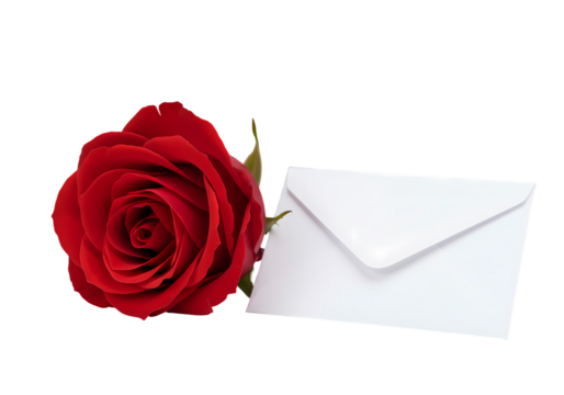 Red Rose and Envelope isolated on transparent baackground