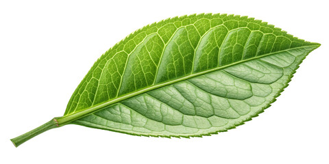 Obraz premium Single Green Tea Leaf Close-up Photography, Isolated on Transparent Background, Botany, Tea, Leaf, Nature