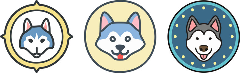 Obraz premium cute husky siberian emblem logo template set