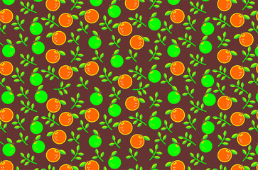 Seamless pattern of cute orange and green oranges pattern featuring green leaves. Perfect for background, fabric, textile, packaging and other commercial needs.