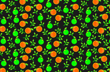 Seamless pattern of cute orange and green oranges pattern featuring green leaves. Perfect for background, fabric, textile, packaging and other commercial needs.
