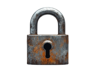 A rusty old padlock with a keyhole