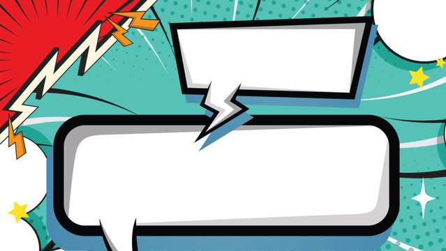 Comic Book Speech Bubbles: A vibrant pop art-style illustration featuring empty speech bubbles against a dynamic background.