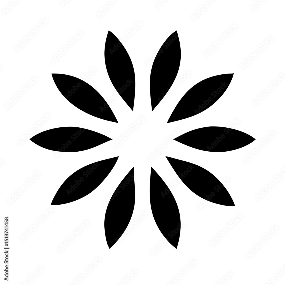 Poster silhouette minimal petal burst icon on transparent background for web and graphic design