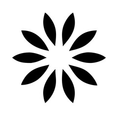 Silhouette minimal petal burst icon on transparent background for web and graphic design