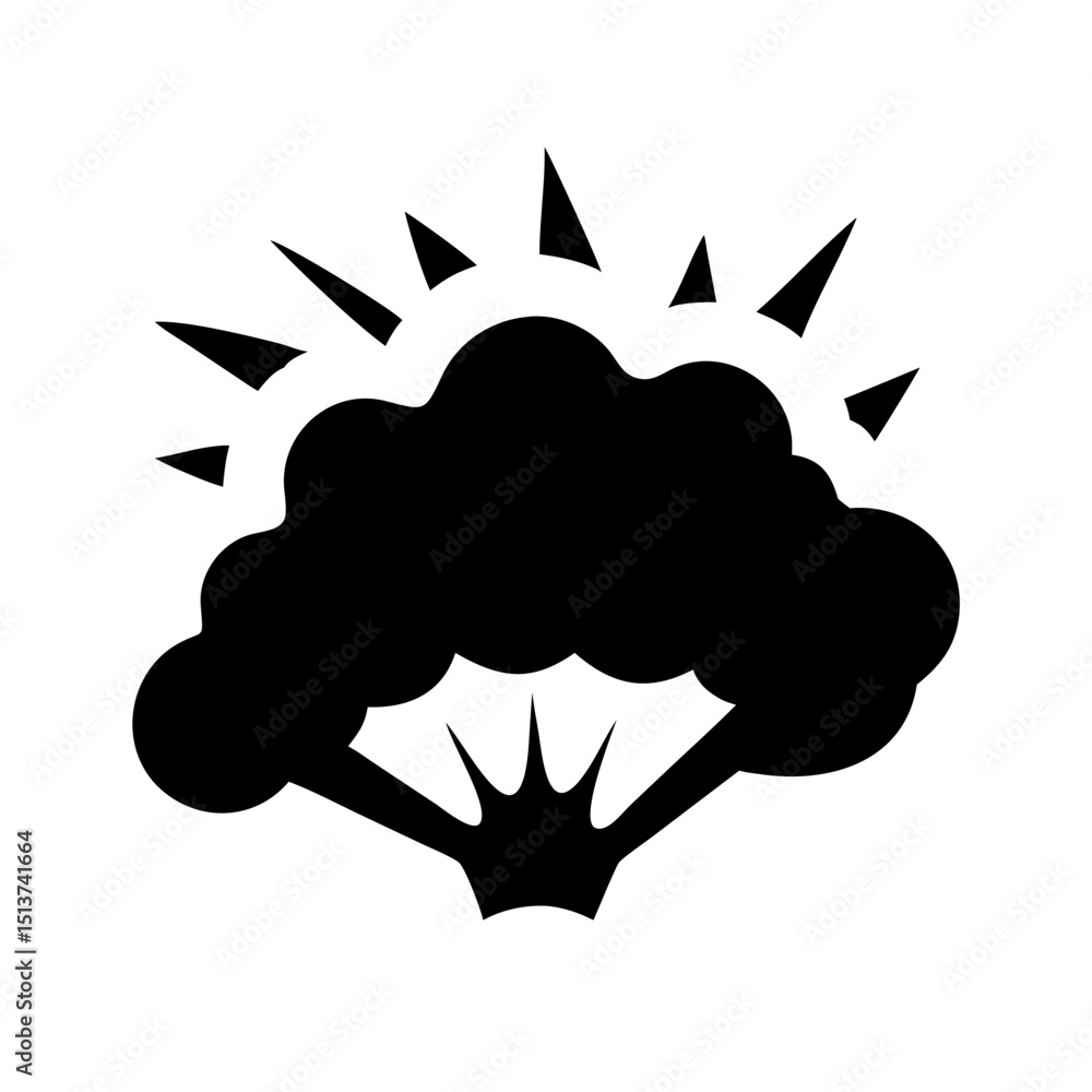 Poster silhouette multi direction cloud puff explosion icon on transparent background for web and graphic d
