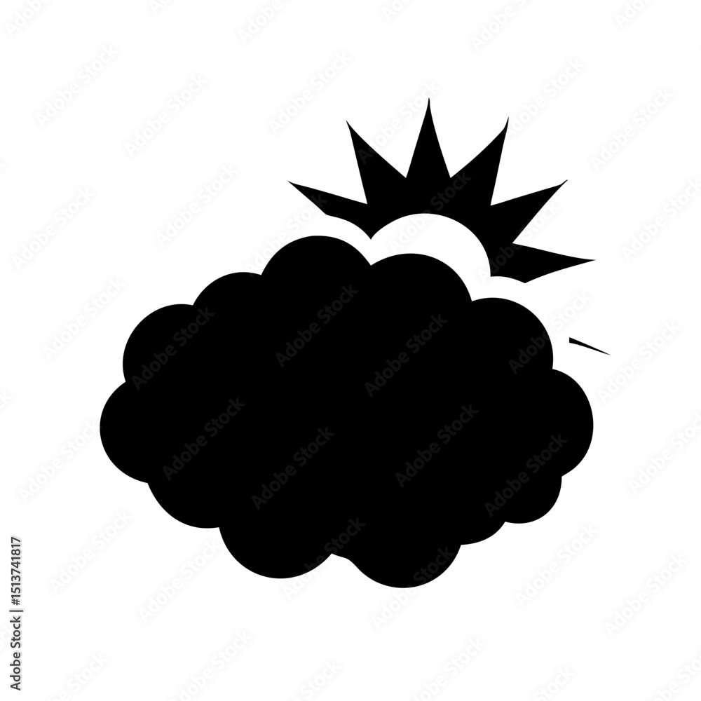 Poster silhouette puff cloud with shadow burst icon on transparent background for web and graphic design