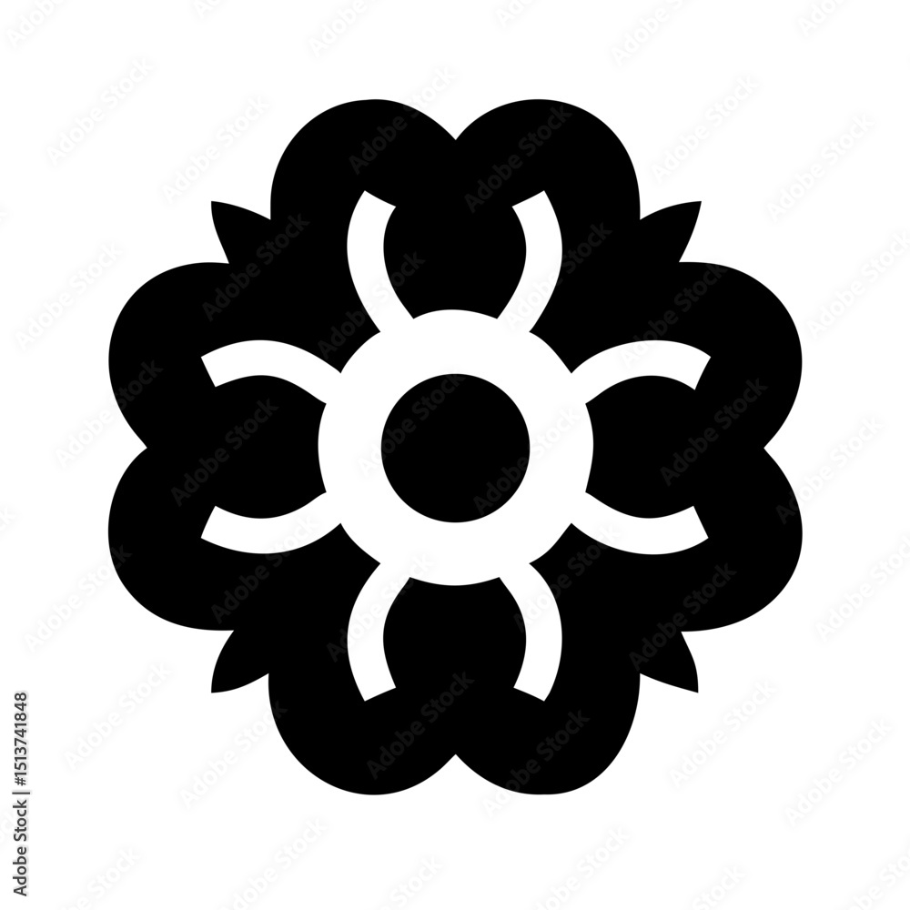 Poster silhouette puffy flower with intricate center icon on transparent background for web and graphic des