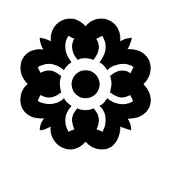 Silhouette puffy flower with intricate center icon on transparent background for web and graphic design