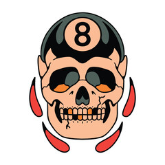 skull billiard tattoo vector design