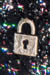Digital lock icon on a shimmering background.