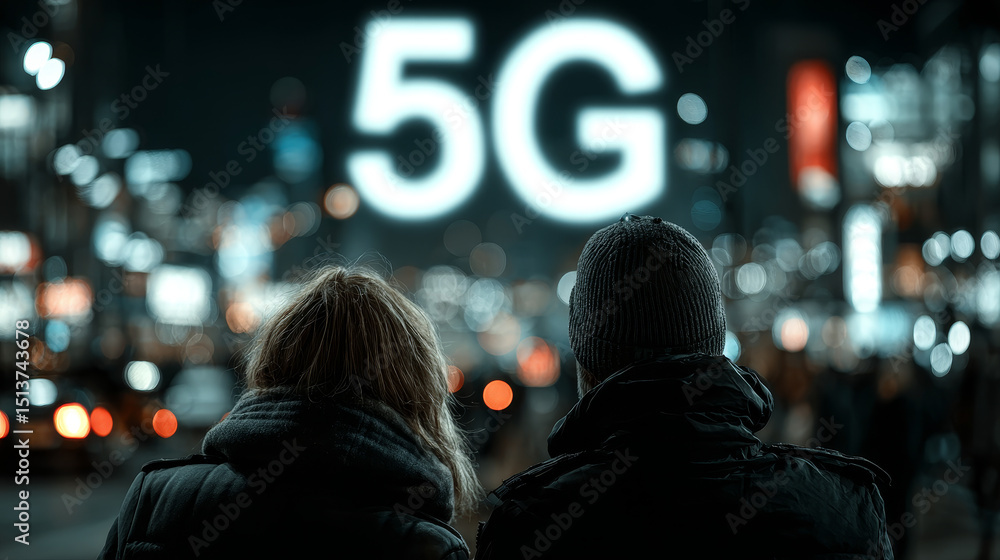 Poster 5g technology: businessman control and monitoring 5g technology system on digital screen. high-speed