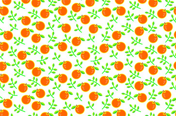 Seamless pattern of cute orange featuring green leaves. Perfect for background, fabric, textile, packaging and other commercial needs.