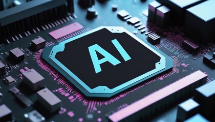 Motherboard featuring the AI Concept Artificial Intelligence sign, created with generative ai