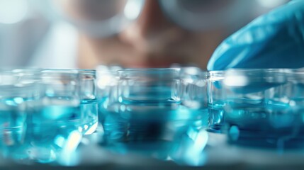 A focused scientist examines glass samples in a laboratory environment, illustrating the meticulous nature of research and discovery in the scientific field.