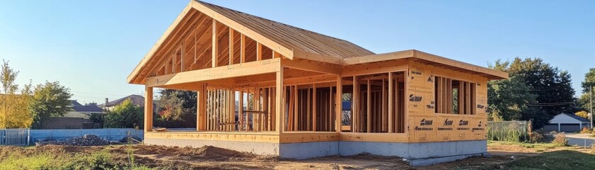 New House Wooden Frame Construction, home building, house framing