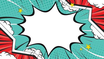 Comic Book Burst: A dynamic pop art-inspired composition bursts with vibrant energy, featuring a central speech bubble ready for a creative message or striking graphic.