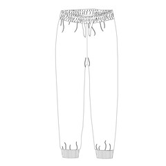 Flat sketch  pajama with elastic waist and drawstring Front and back views,  apparel design, sleepwear

