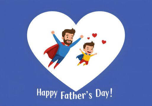 Happy Father's Day Super Dad and Son Flying High Celebration Card