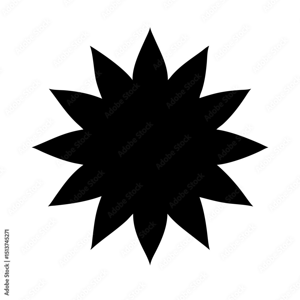 Poster silhouette starburst flower with deep contrast icon on transparent background for web and graphic de