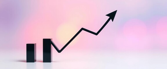 Black upward trending line graph icon on white background, signifying growth and data analysis,  simple,  marketing