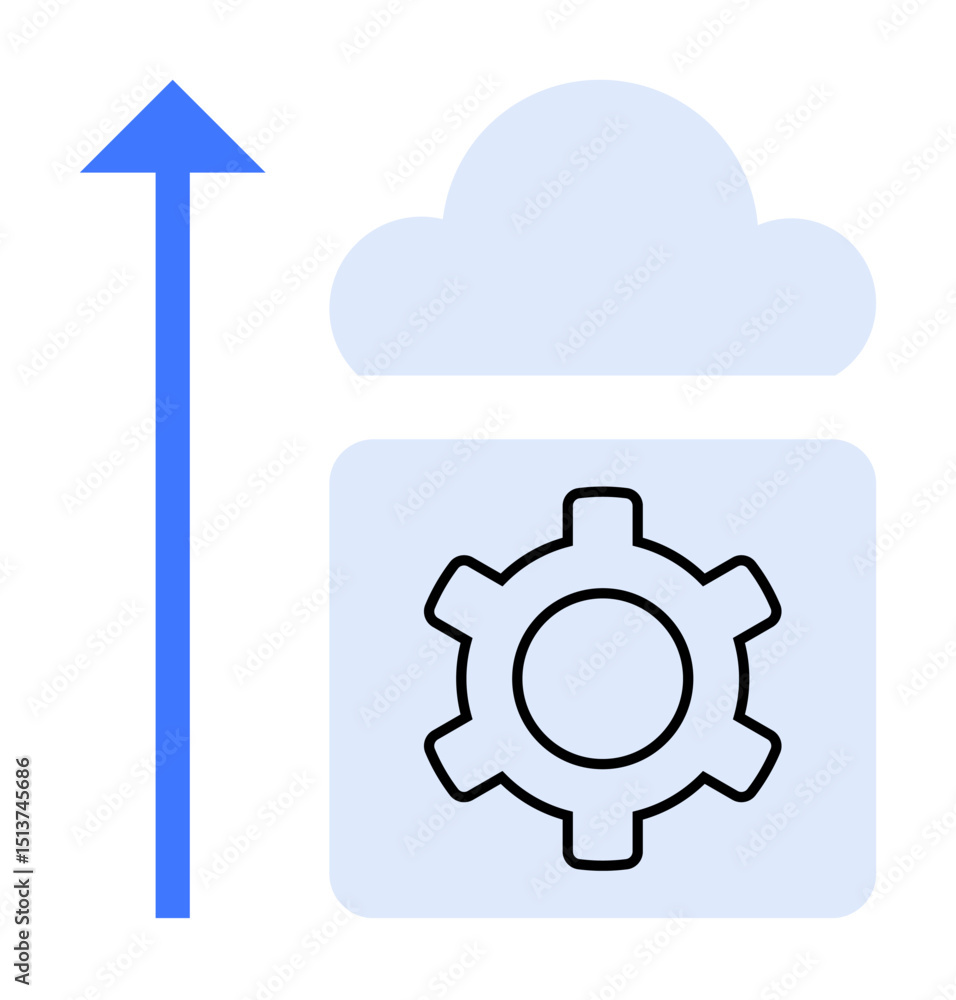 Aufkleber gear icon inside a cloud with an upward arrow, symbolizing settings and data upload. ideal for cloud