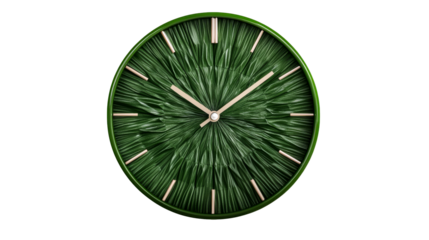 Green textured face clock with indicator hands, cut out transparent