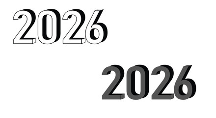 2026 Bold 3D Number Typography Design in Black and White Styles happy new year 