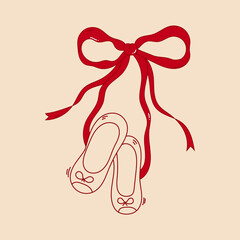 Vintage Ballet Shoes with Ribbon Bow Elegant Dance Illustration
