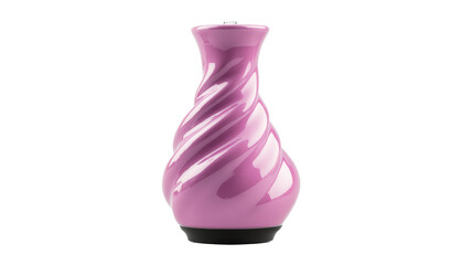 Modern pink vase with twisted shape, home decor object, cut out transparent