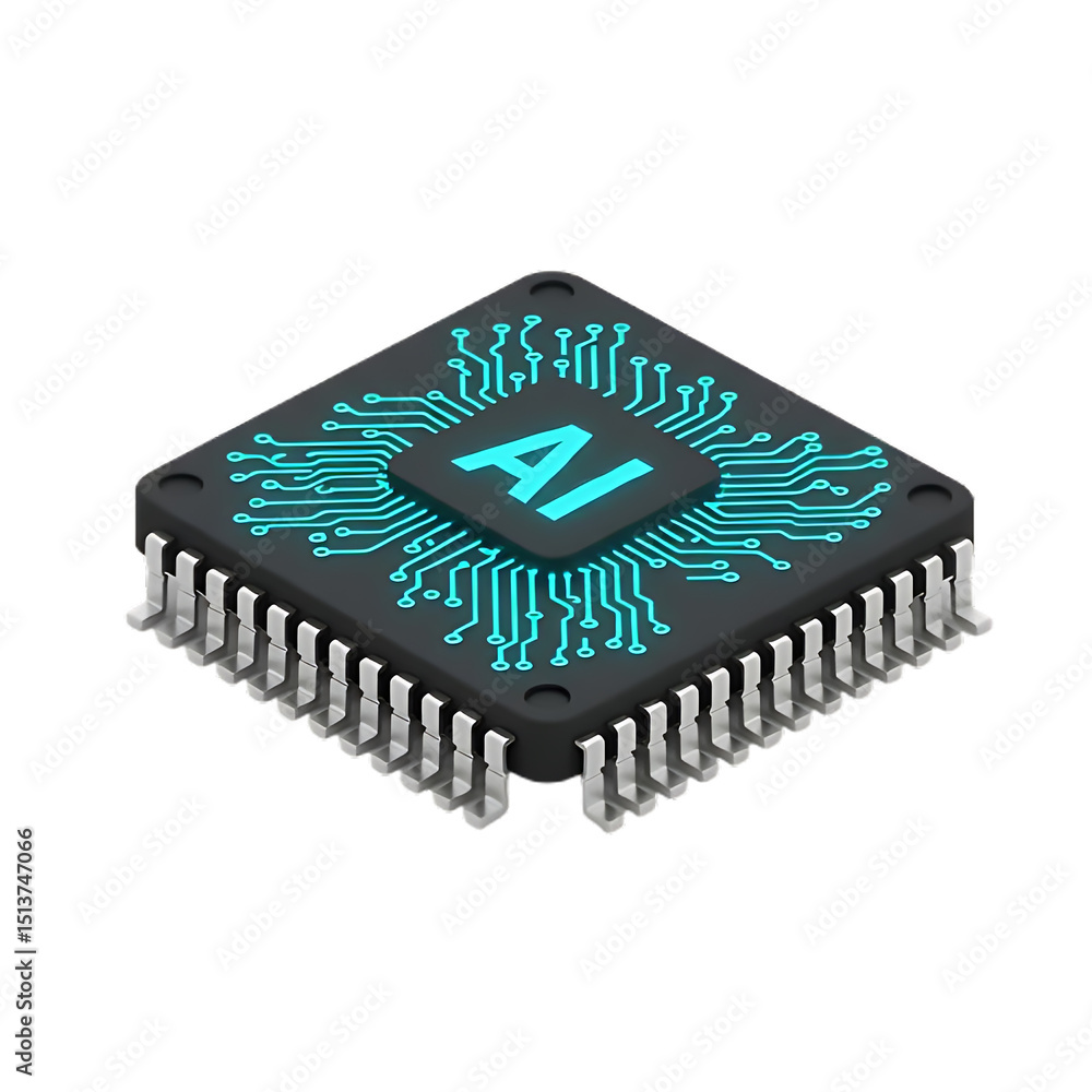 Poster ai microchip circuit board technology isometric illustration isolated on white background