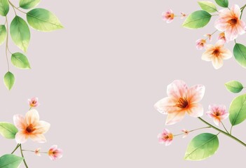 Fototapeta premium Elegant watercolor leaf frame with floral branches, perfect for wedding stationery, romantic, autumn